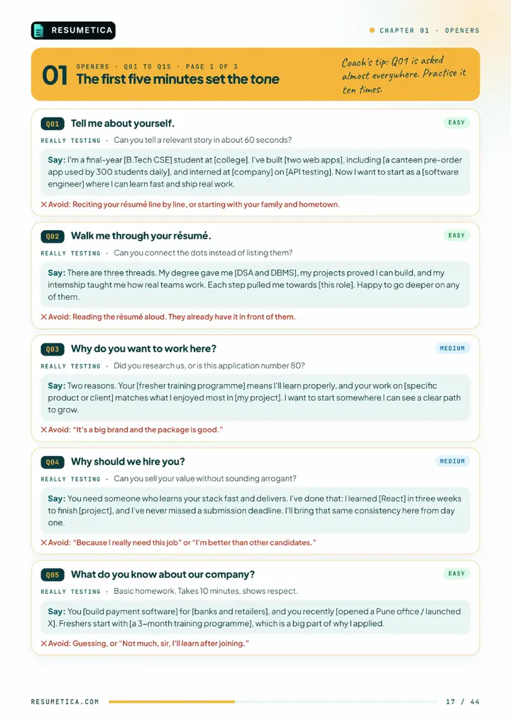 Inside the kit: interview answers page